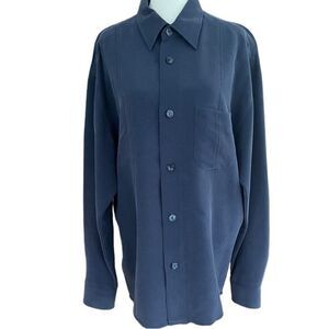 SIGNUM blue men’s button down shirt, long sleeved, straight bottom hem, size M